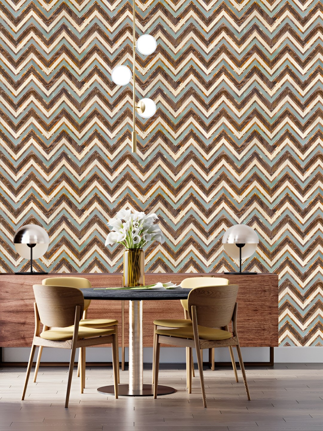 

DWELLSINDIA Brown & Blue Zig Zag Printed Waterproof Wall Sticker