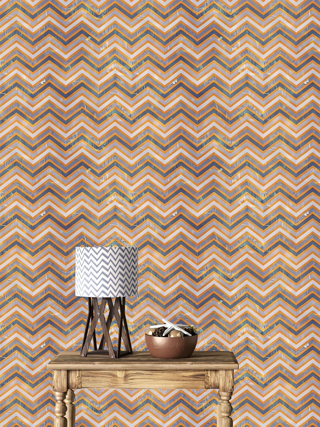 

DWELLSINDIA Grey & Brown Zig Zag Printed Waterproof Wall Sticker