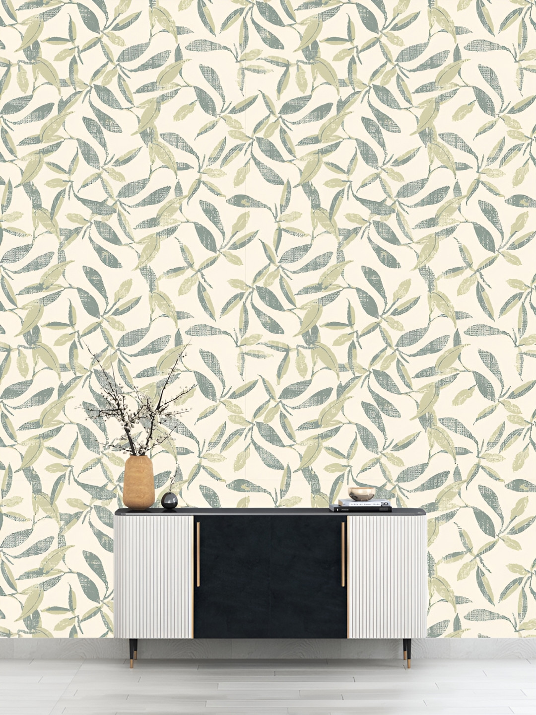 

DWELLSINDIA Beige & Green Leaf Printed Waterproof Wall Sticker