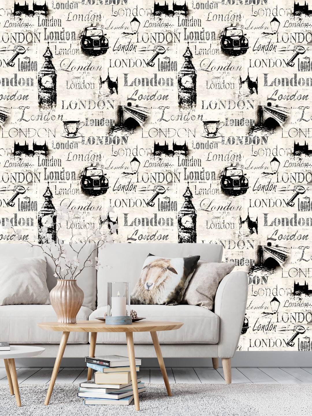 

DWELLSINDIA Beige & Black Abstract Printed Waterproof Wall Sticker