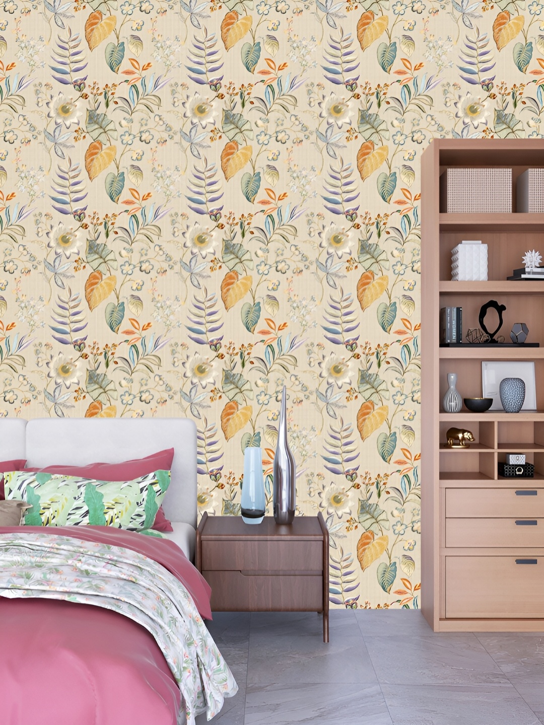 

DWELLSINDIA Beige & Orange Floral Printed Waterproof Wall Sticker