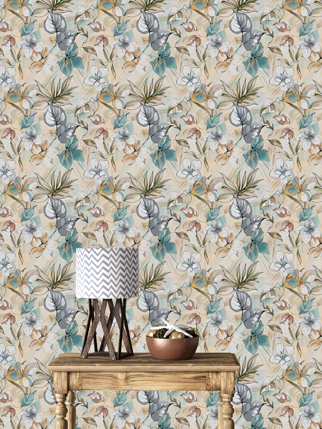 

DWELLSINDIA Beige & Green Floral Printed Waterproof Wall Sticker