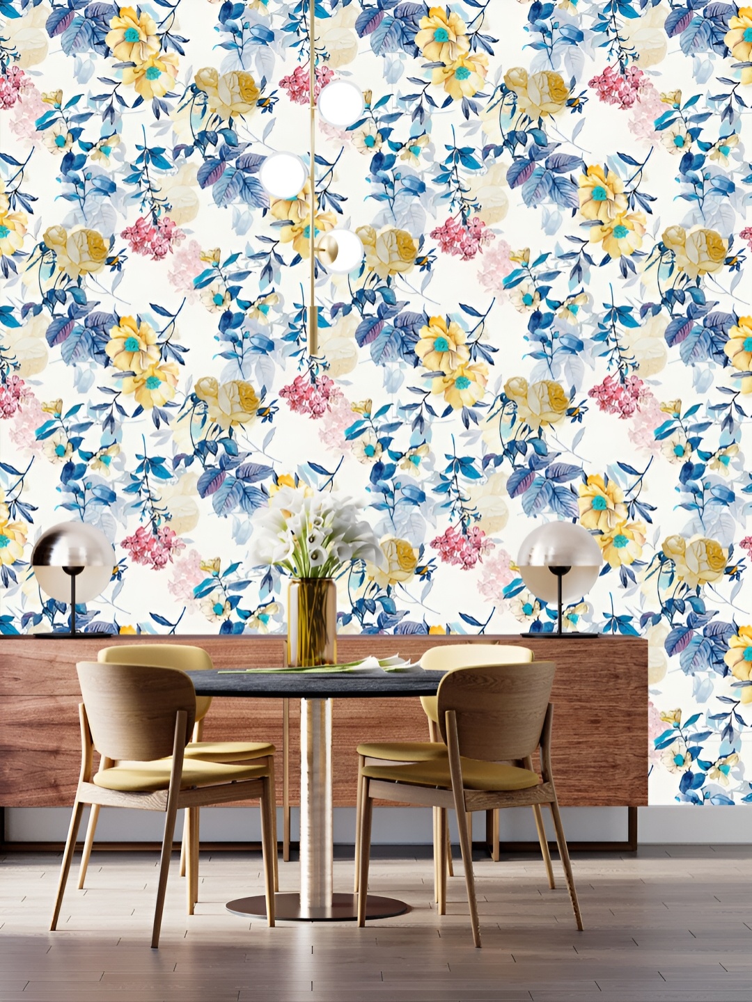 

DWELLSINDIA White & Blue Floral Printed Waterproof Wall Sticker