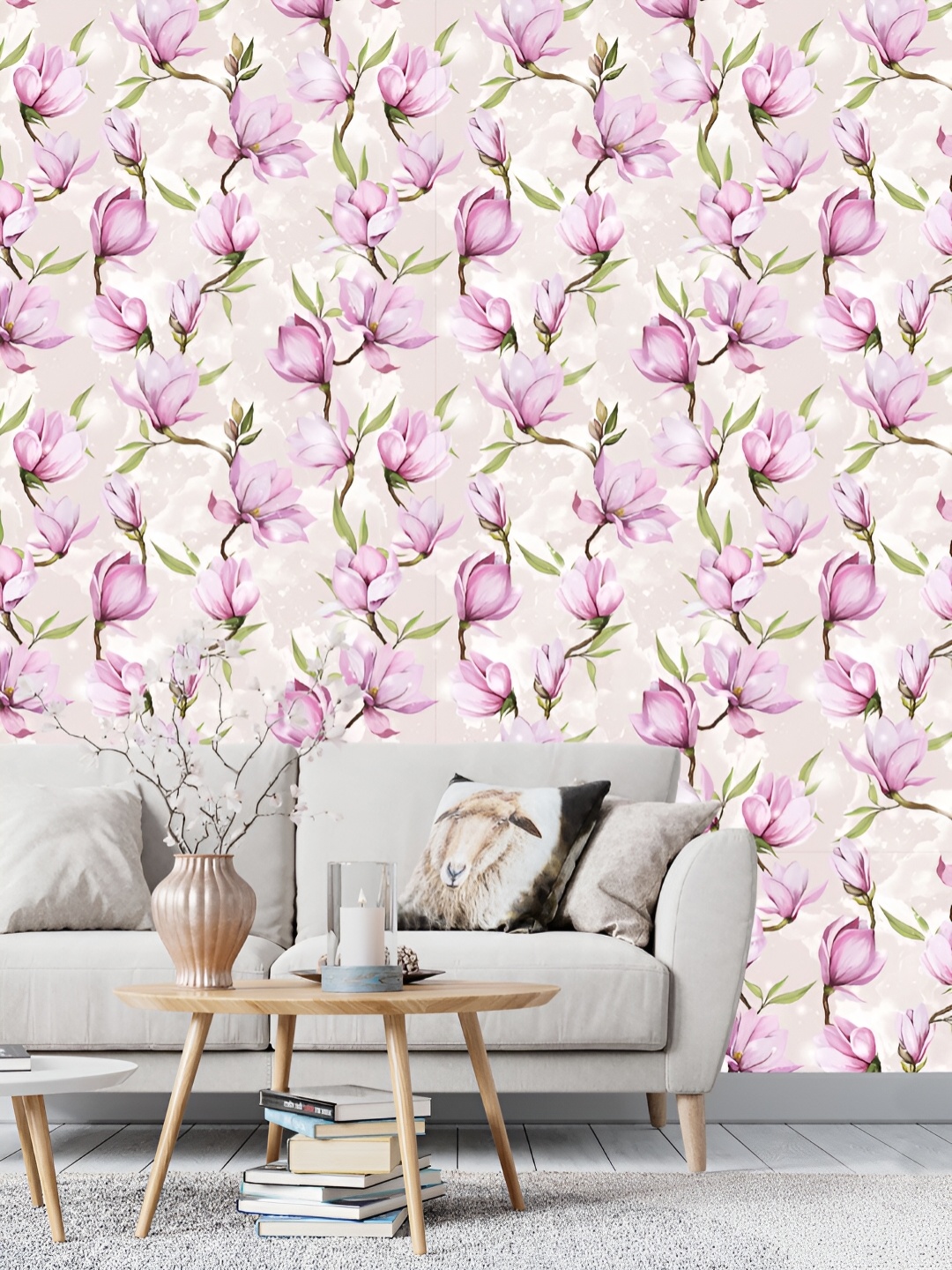 

DWELLSINDIA Beige & Purple Floral Printed Waterproof Wall Sticker