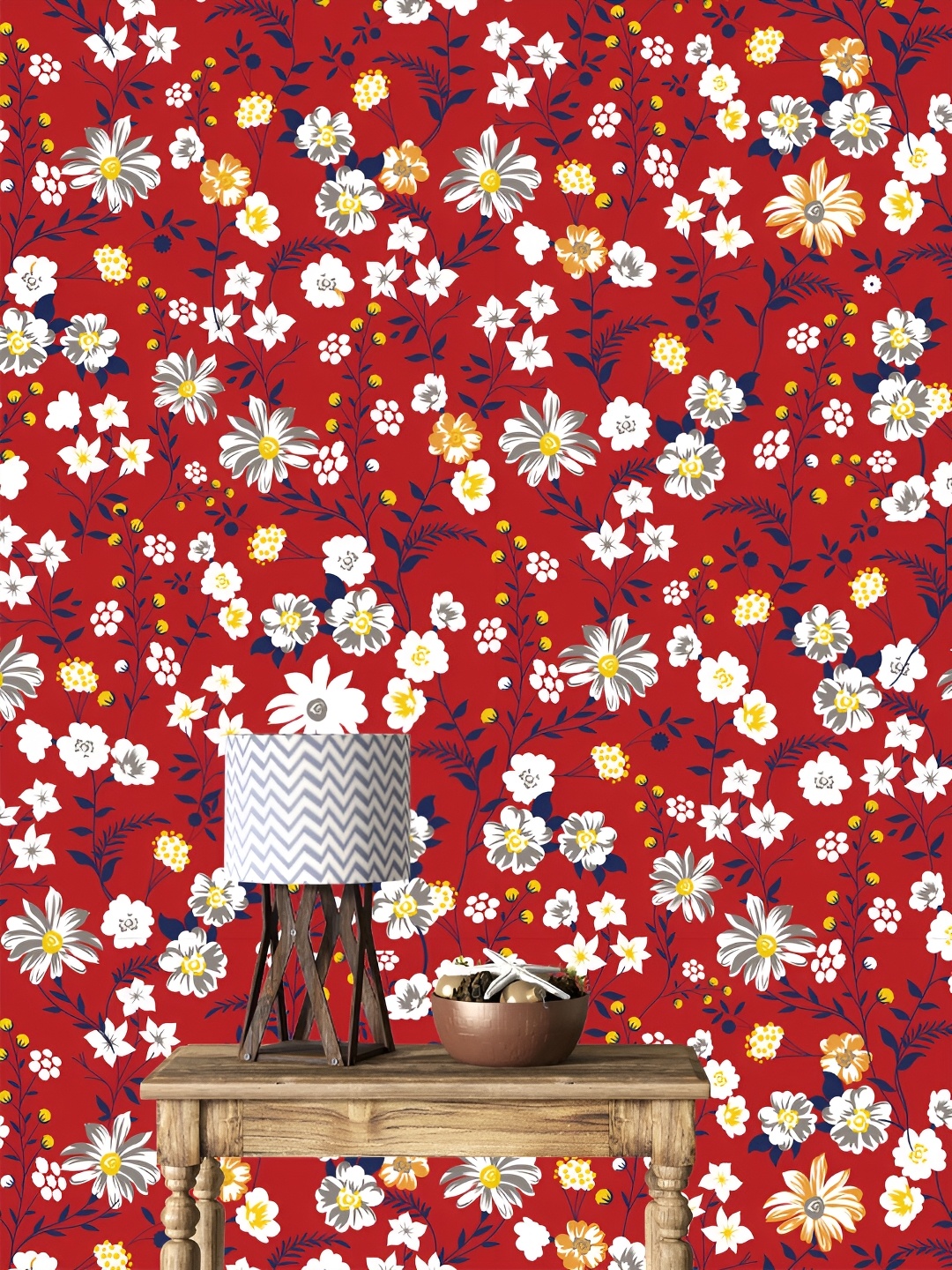 

DWELLSINDIA Red & White Floral Printed Waterproof Wall Sticker