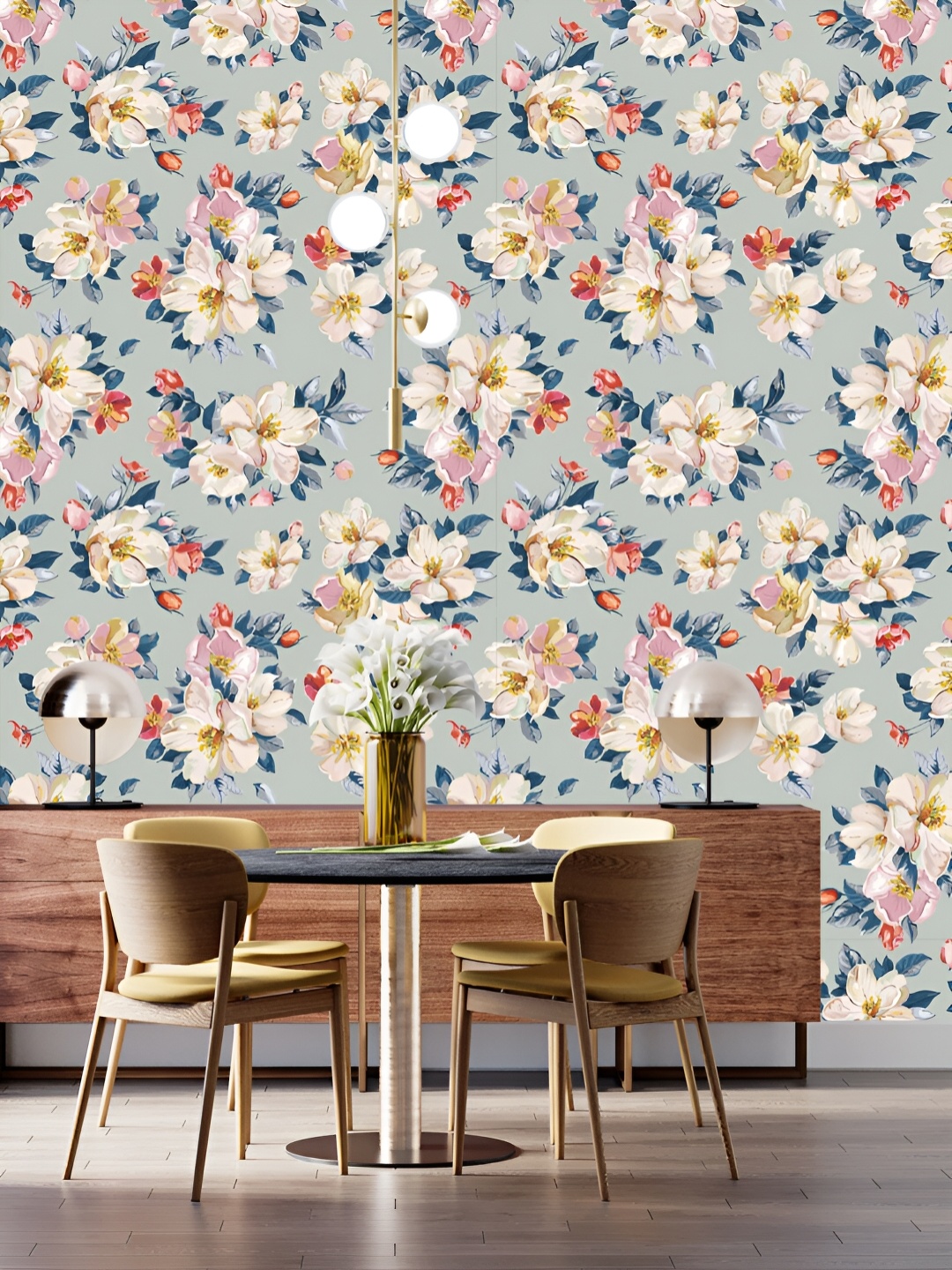 

DWELLSINDIA Blue & Pink Floral Printed Waterproof Wall Sticker