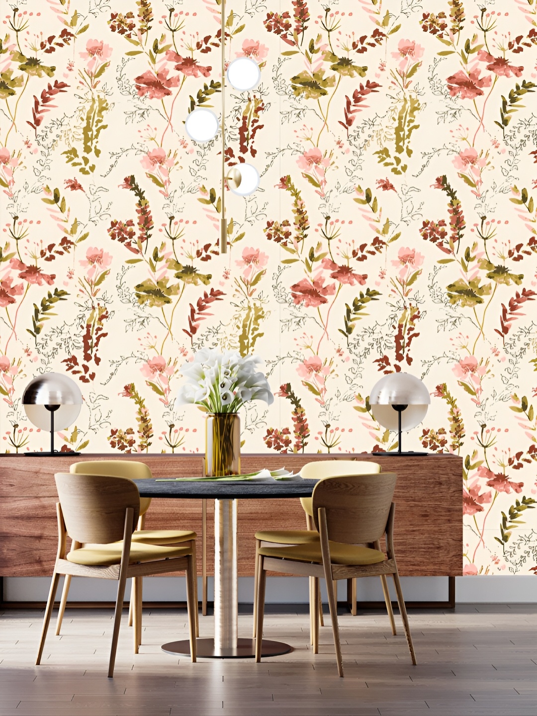 DWELLSINDIA Beige & Green Floral Printed Waterproof Wall Sticker