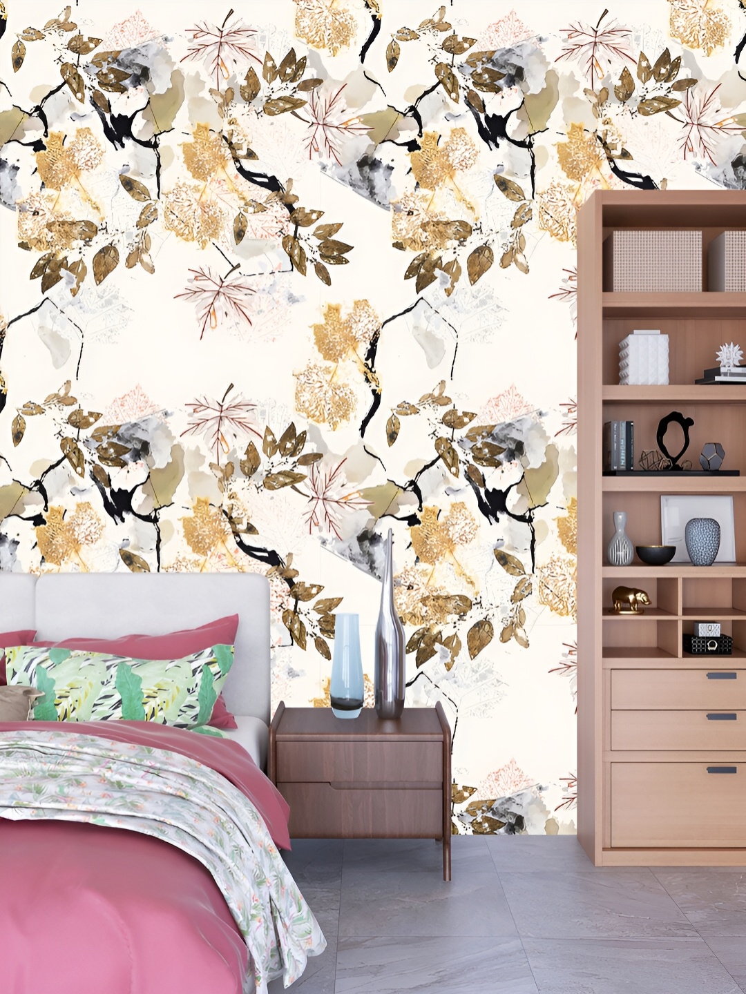 

DWELLSINDIA Beige & Brown Floral Printed Waterproof Wall Sticker