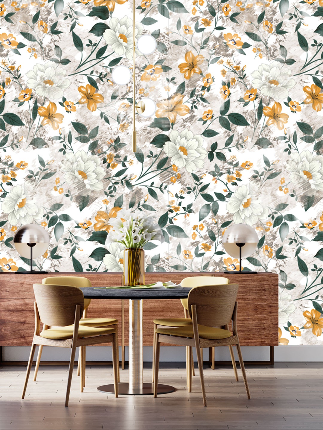 

DWELLSINDIA White & Yellow Floral Printed Waterproof Wall Sticker