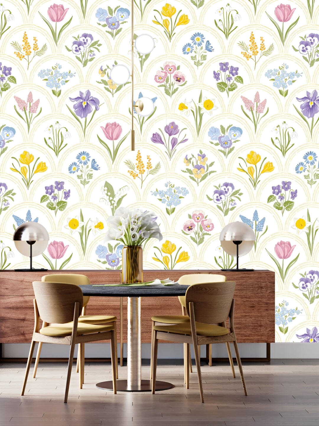 

DWELLSINDIA Beige & Lavender Floral Printed Waterproof Wall Sticker