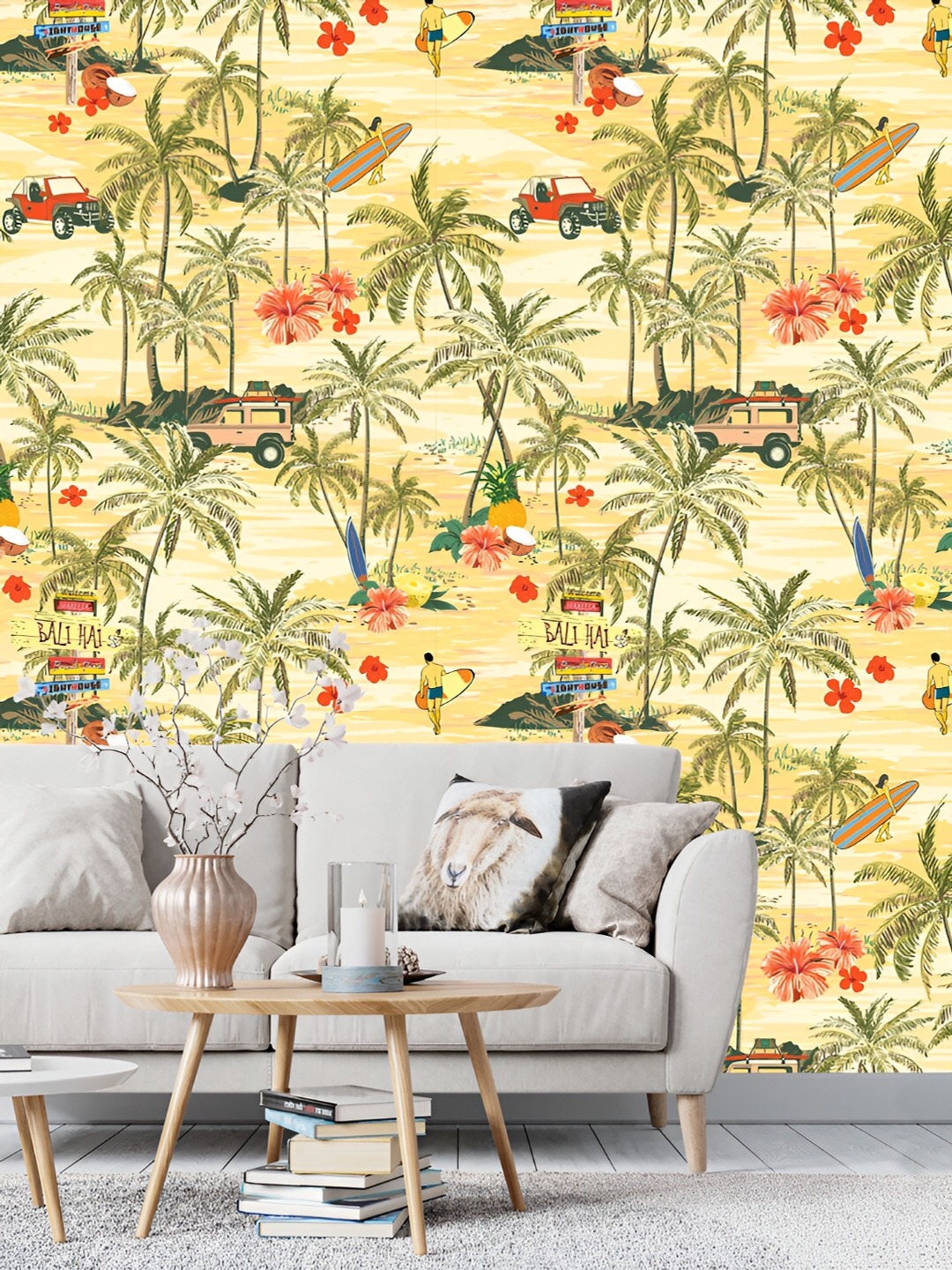 

DWELLSINDIA Beige & Green Beach Printed Waterproof Wall Sticker