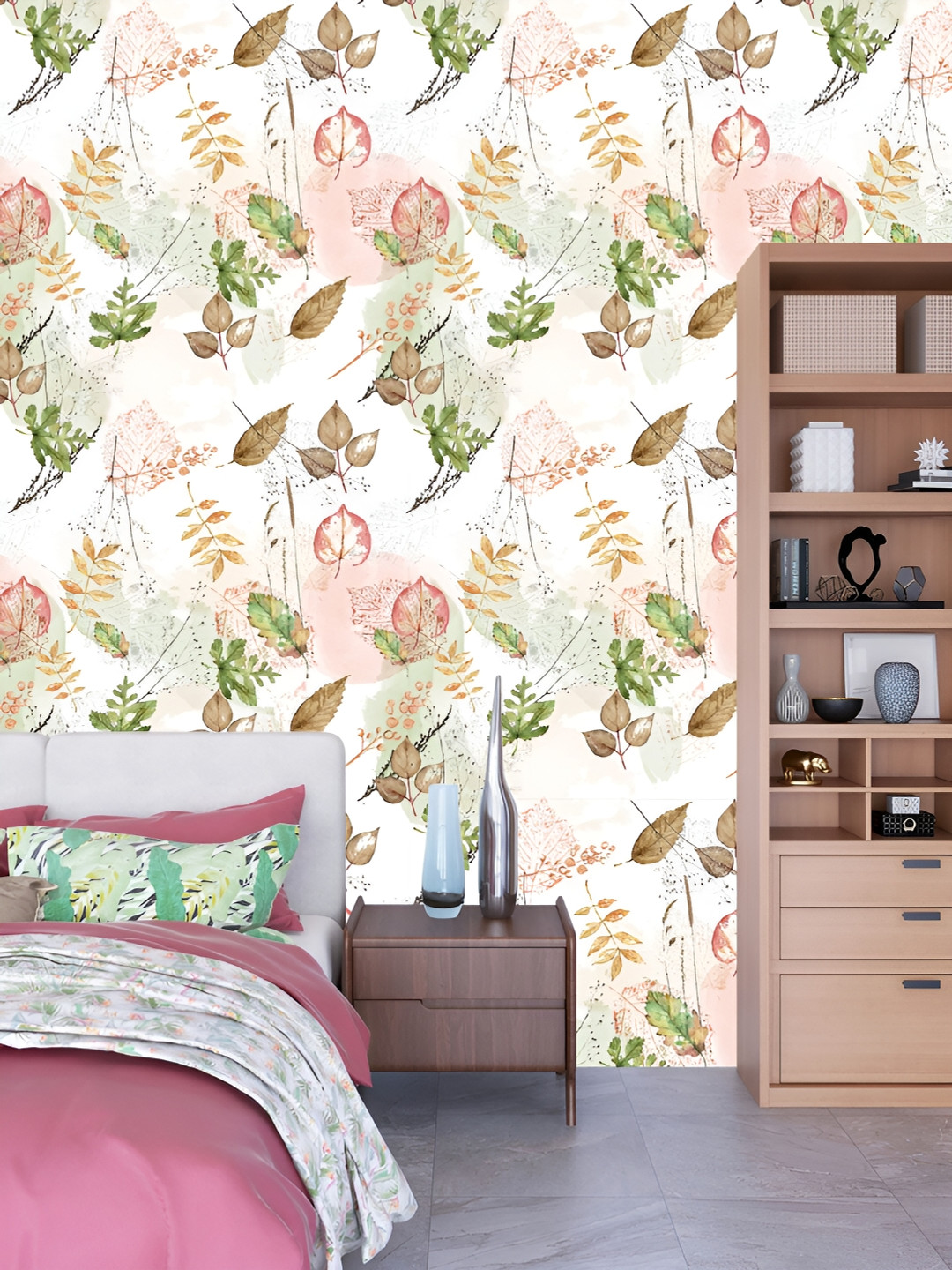 

DWELLSINDIA White & Green Leaves Printed Waterproof Wall Sticker