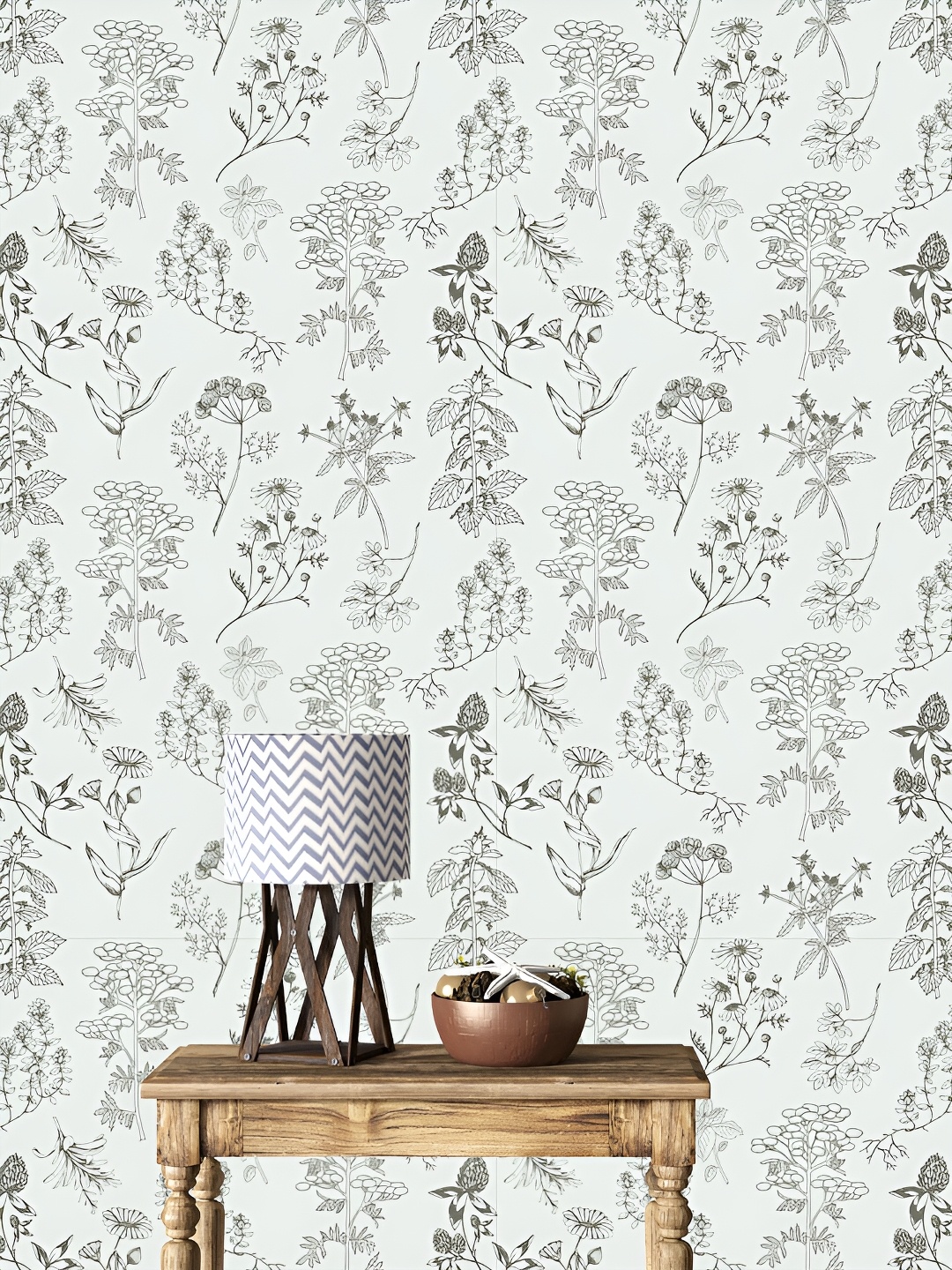 

DWELLSINDIA Grey & Black Floral Printed Waterproof Wall Sticker