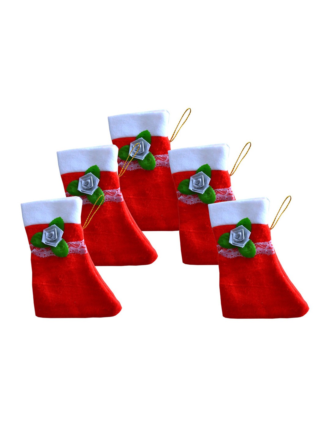 

ME & YOU Red & White 5 Pieces Embellished Decorative Christmas Hanging Stockings