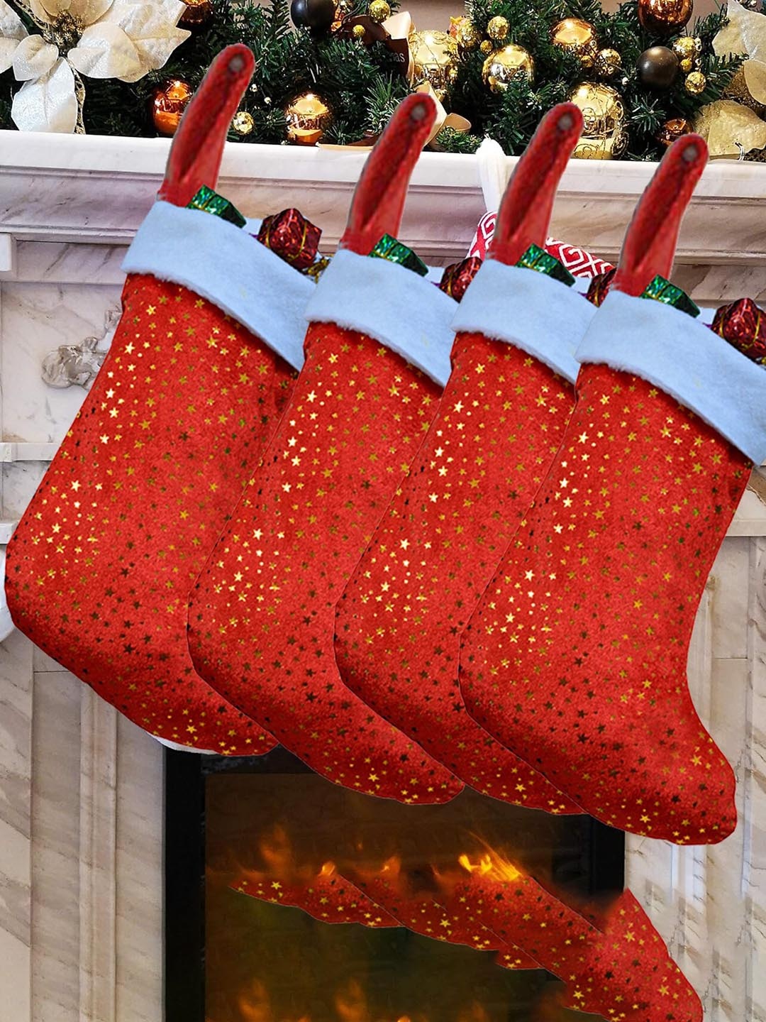 

ME & YOU 4 Pieces Red & White Christmas Decorative Hanging Socks