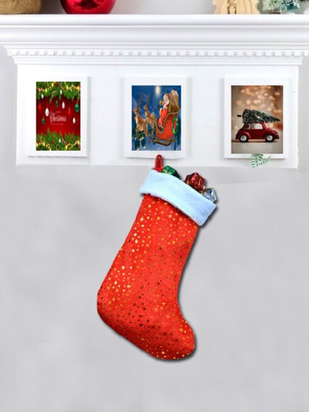 

ME & YOU Red & White 5 Pieces Printed Decorative Christmas Hanging Socks