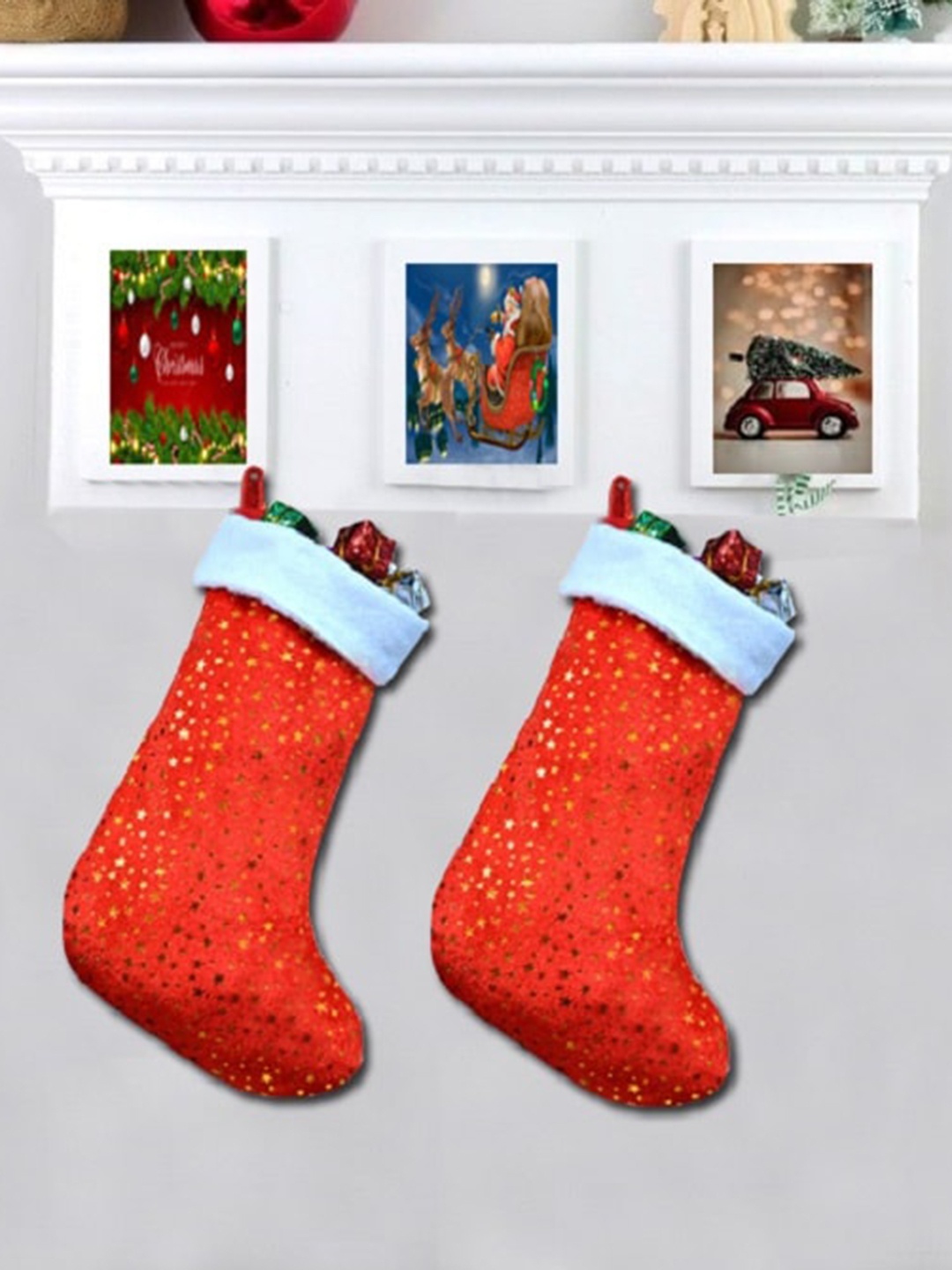 

ME & YOU Red & White 2 Pieces Decorative Christmas Hanging Stockings