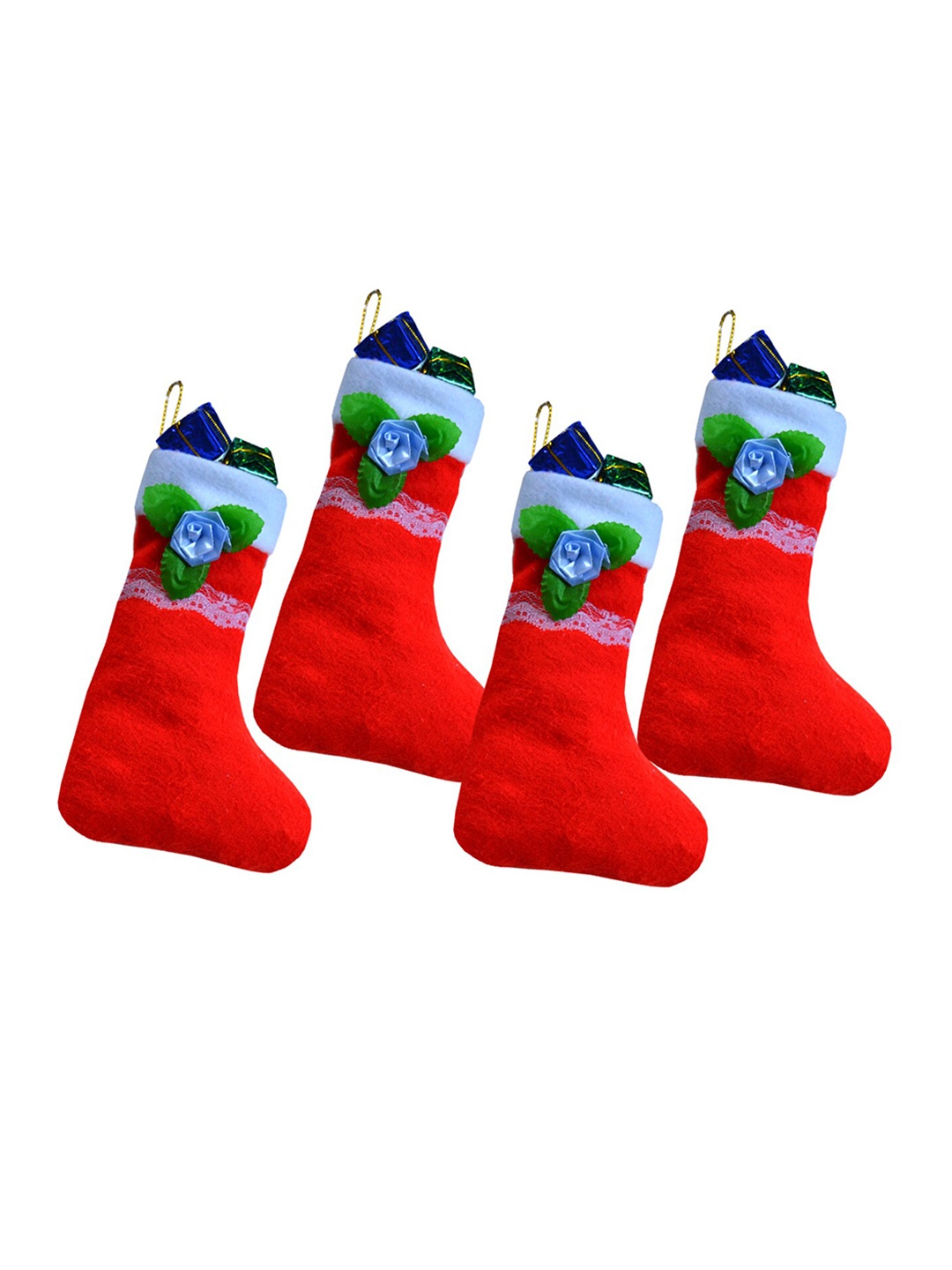 

ME & YOU Red & White 4 Pieces Embellished Christmas Decorative Hanging Stockings