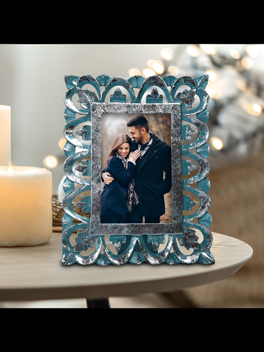 

House of Sajja Blue Wooden Table Photo Frame