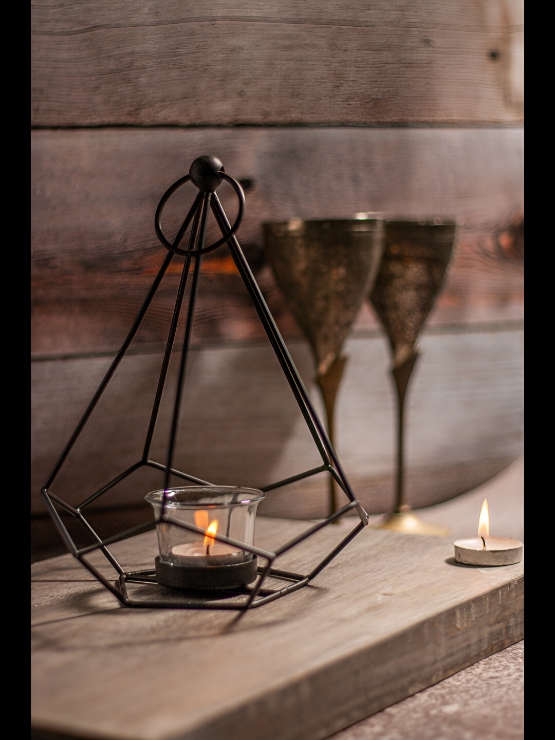 

House of Sajja Black& Transparent Textured Hexagon Design Candle Holder