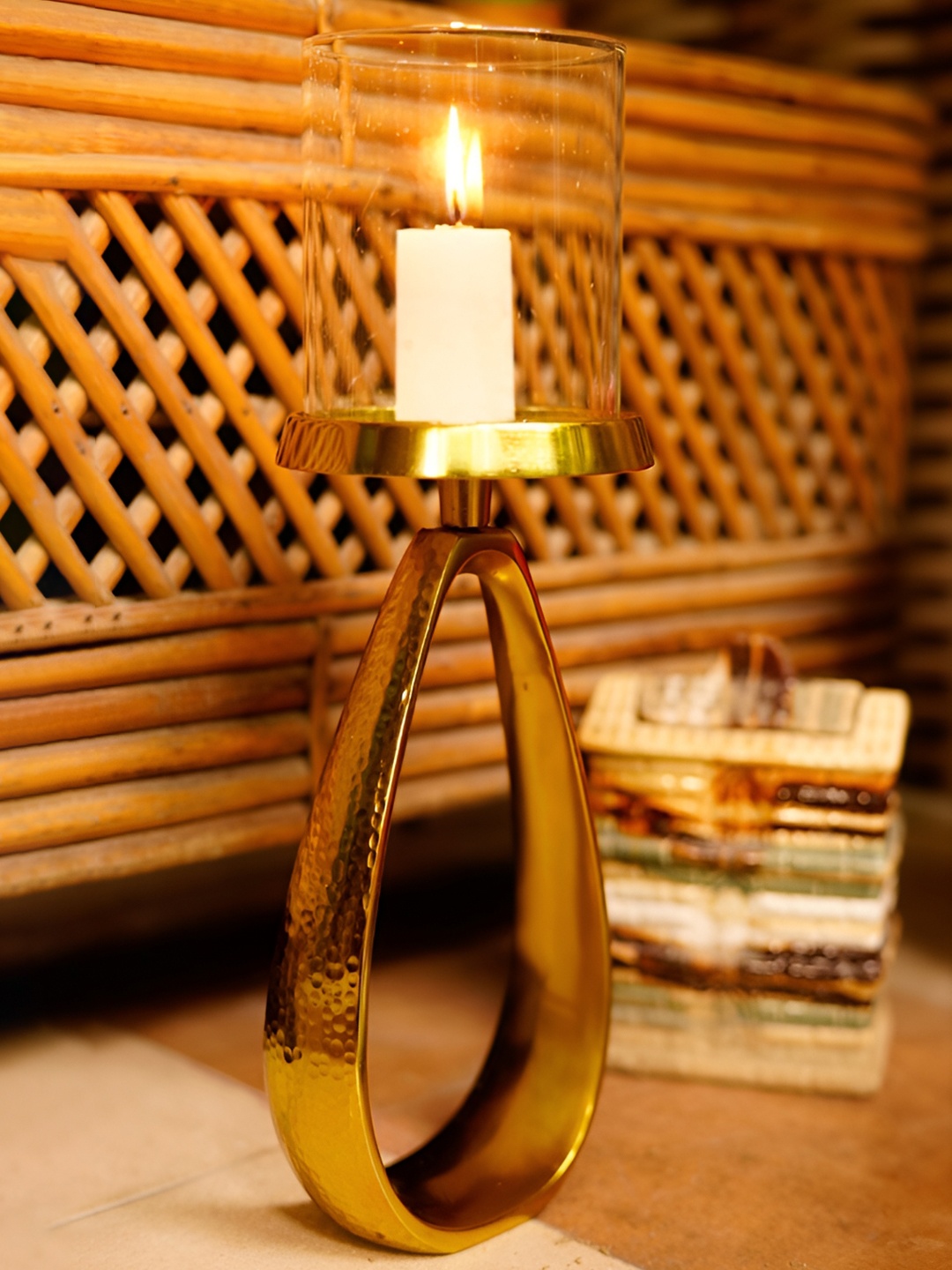 

House of Sajja Gold-Toned Triangular Shaped Candle Holder