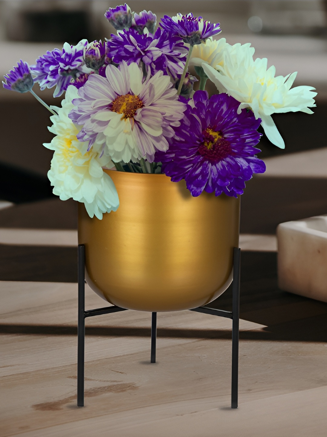 

House of Sajja Gold Toned Metal Planter With Stand