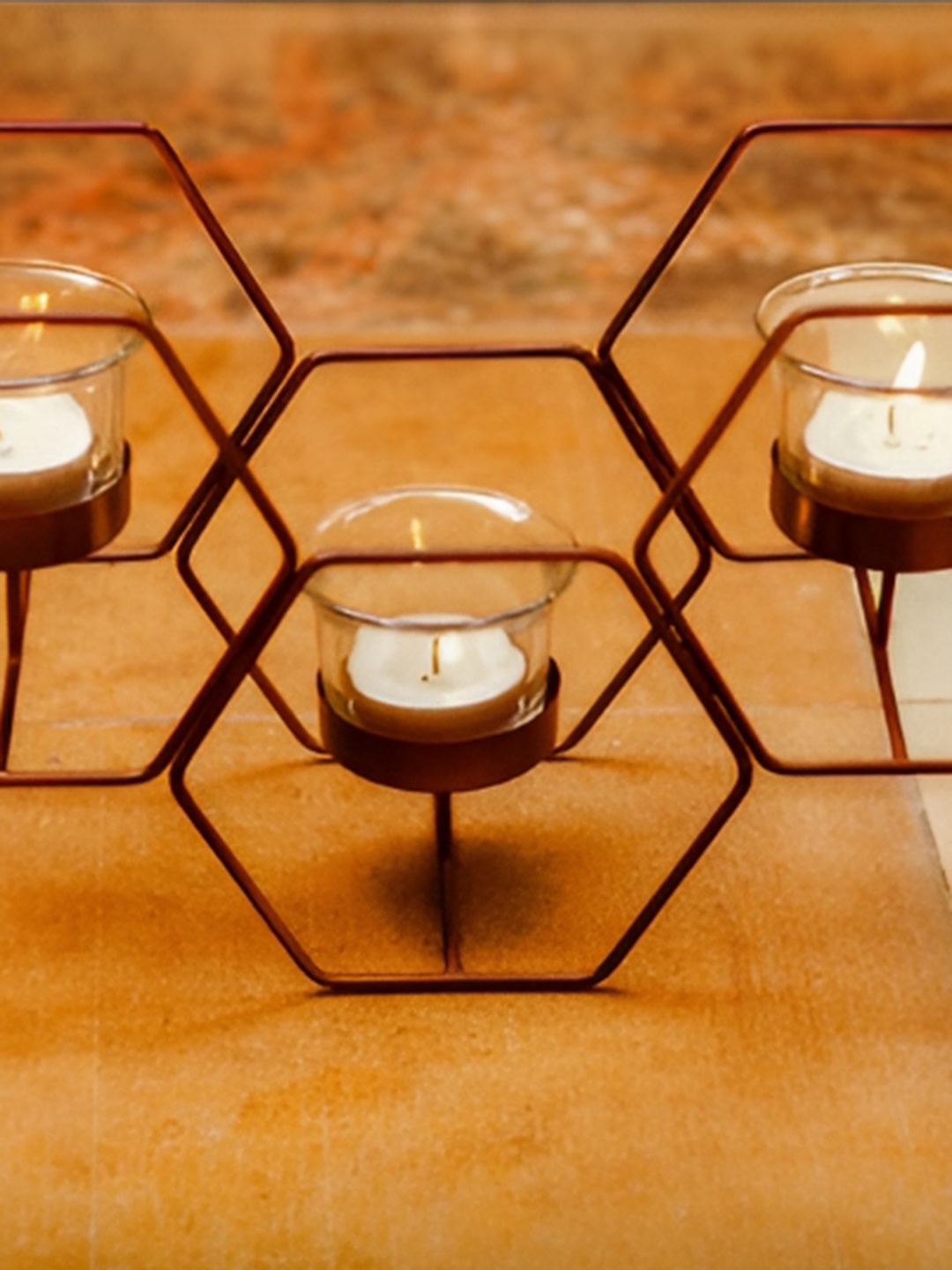 

House of Sajja Copper-Toned Honeycomb Design Candle Holder