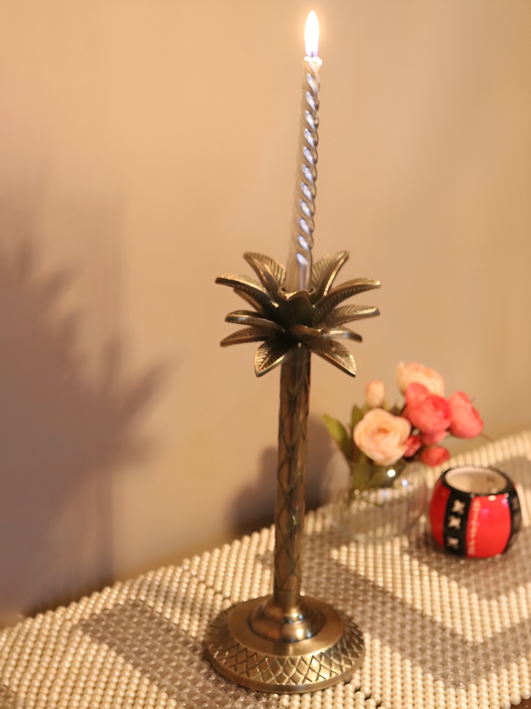

House of Sajja Brown &Gold -Tone Tree Design Candle Holder