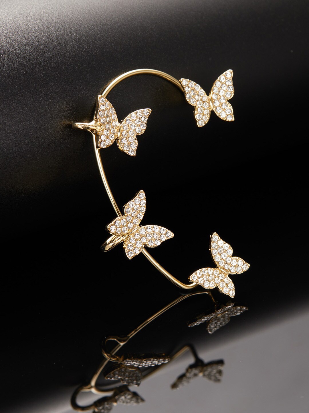 

VAGHBHATT Gold-Plated Stones Studded Butterfly Ear Cuff Earring