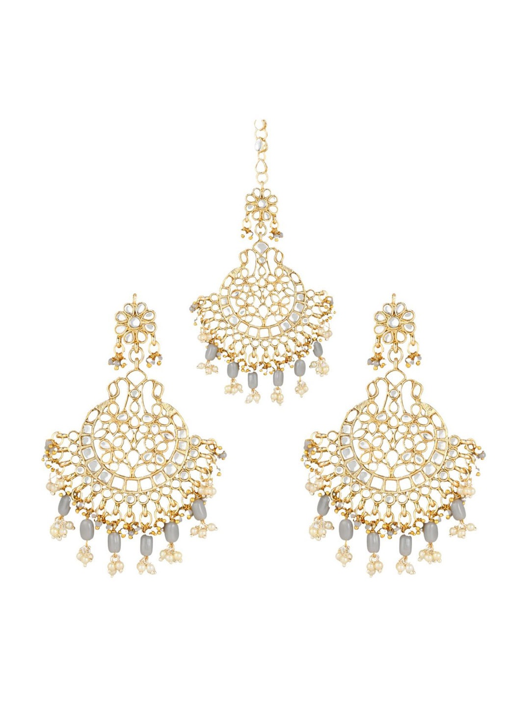 

I Jewels Gold-Plated Kundan & Beaded Head Jewellery
