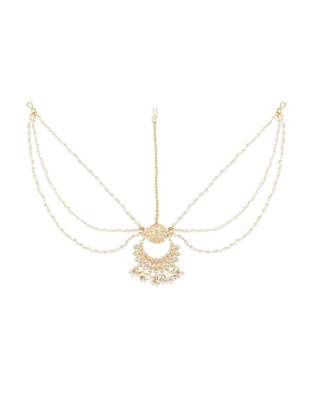 

I Jewels Gold-Plated Kundan-Studded & Pearl Beaded Matha Patti, White