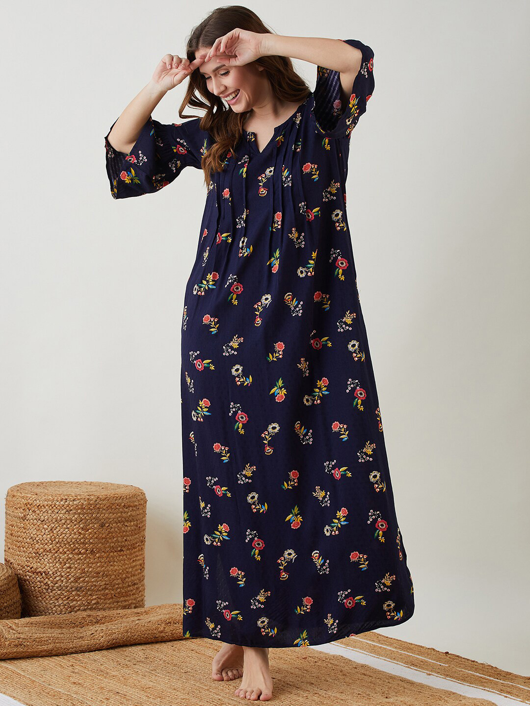 

The Kaftan Company Floral Printed Maxi Nightdress, Blue