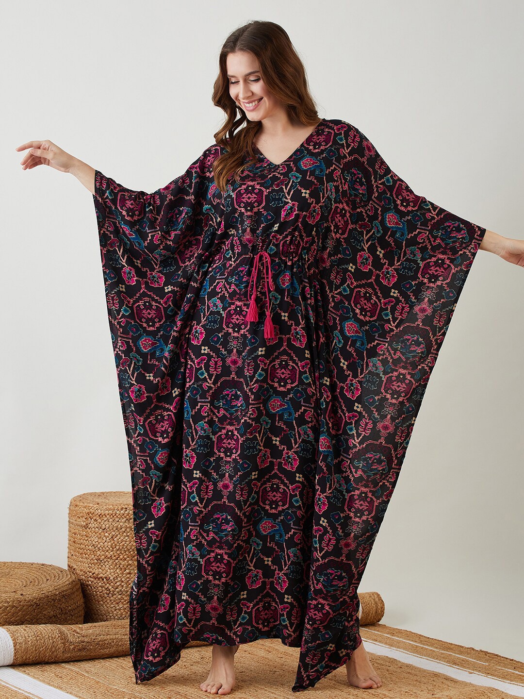 

The Kaftan Company Printed Maxi Nightdress, Black