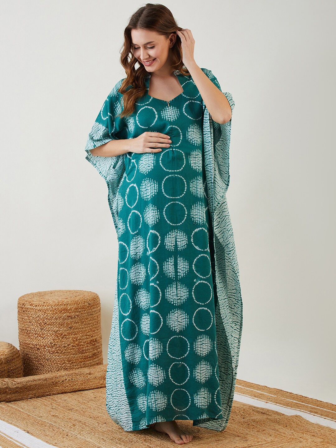 

The Kaftan Company Tie & Dye Printed Kaftan Maternity Maxi Nightdress, Green
