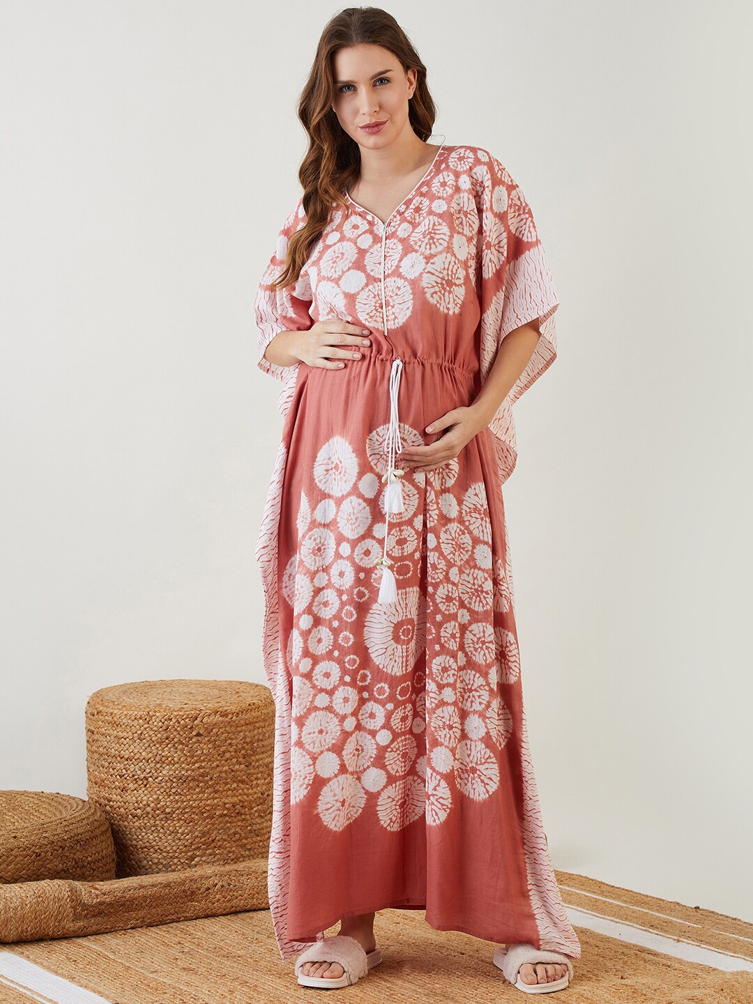 

The Kaftan Company Brown Tie & Dye V-Neck Maternity Maxi Kaftan Nightdress