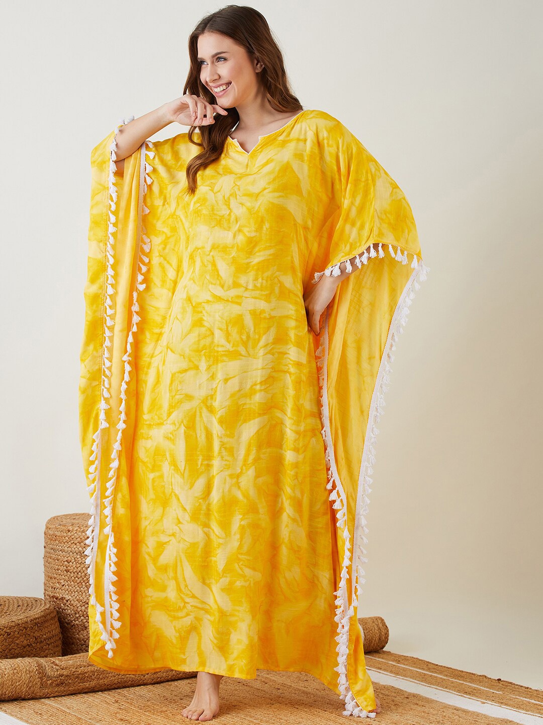 

The Kaftan Company Abstract Printed Kaftan Maxi Nightdress, Yellow