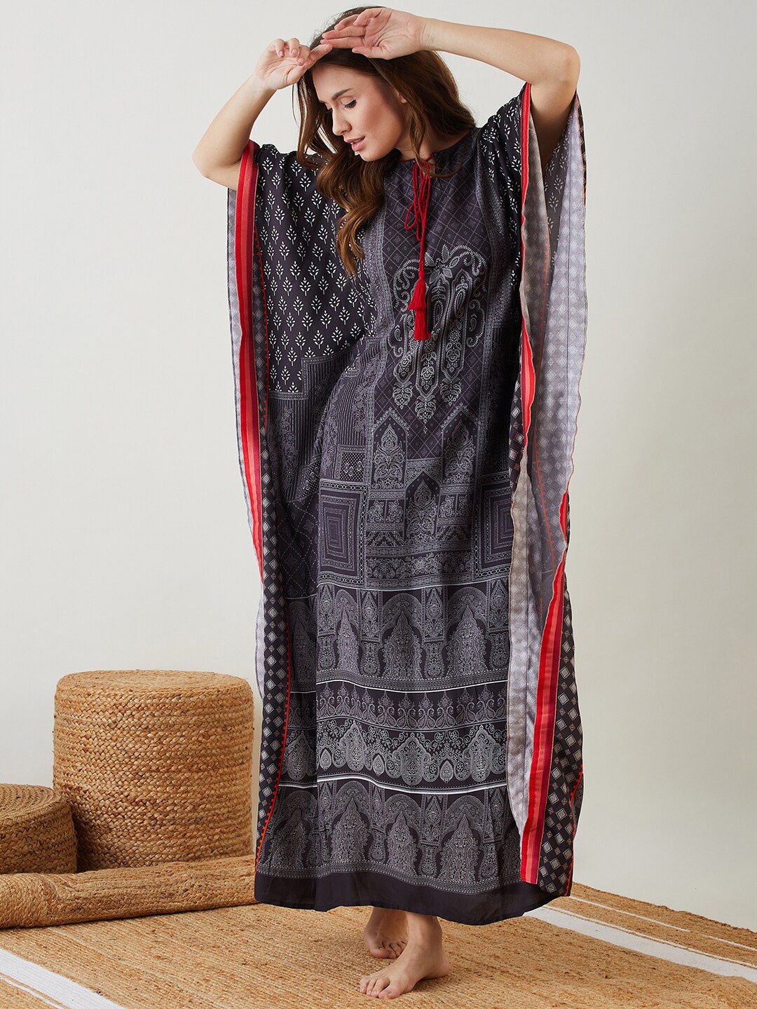 

The Kaftan Company Floral Printed Maxi Kaftan Nightdress, Black