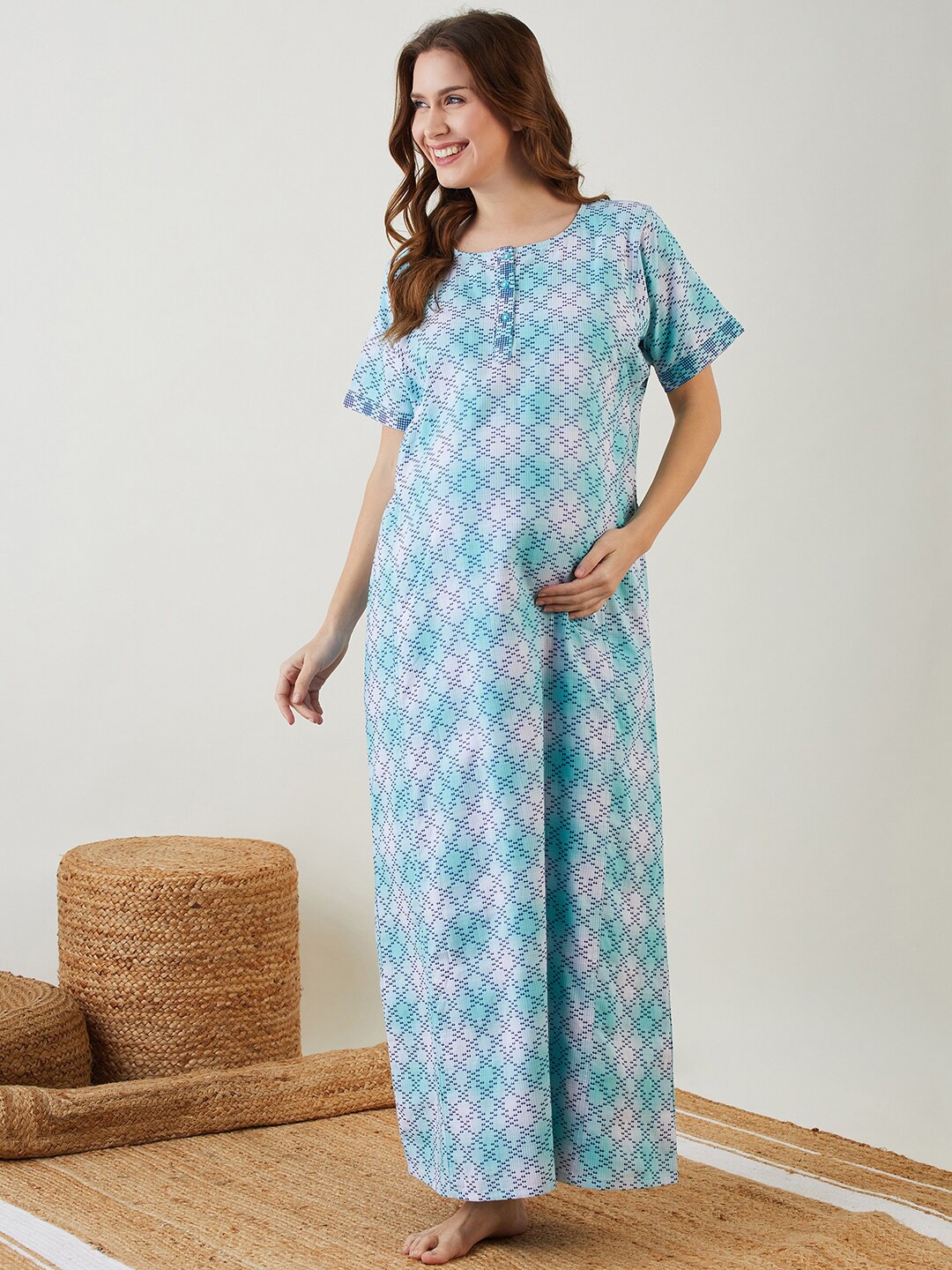 

The Kaftan Company Tie & Dye Printed Maxi Nightdress, Blue