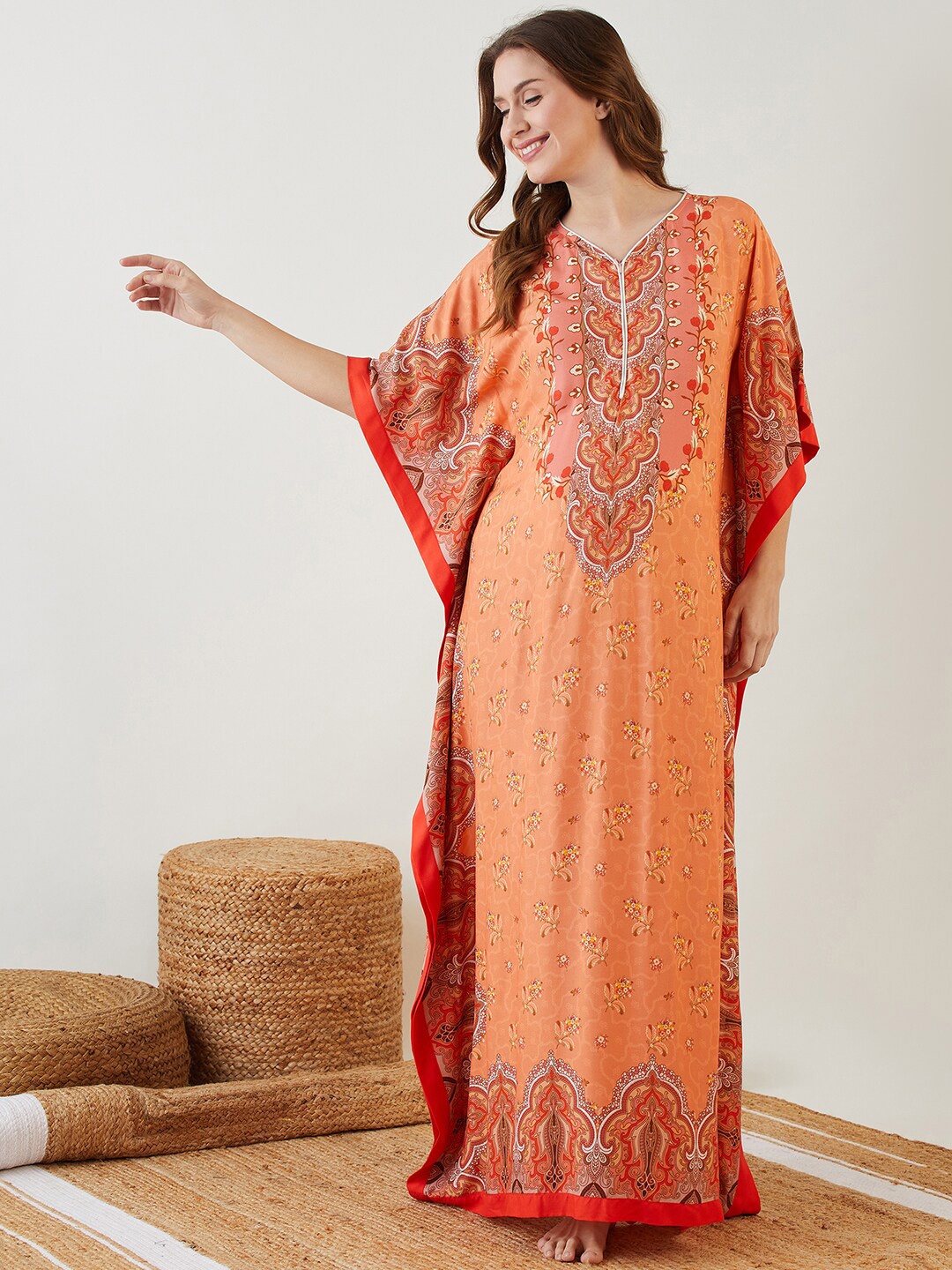 

The Kaftan Company Maternity Floral Printed Maxi Nightdress, Peach