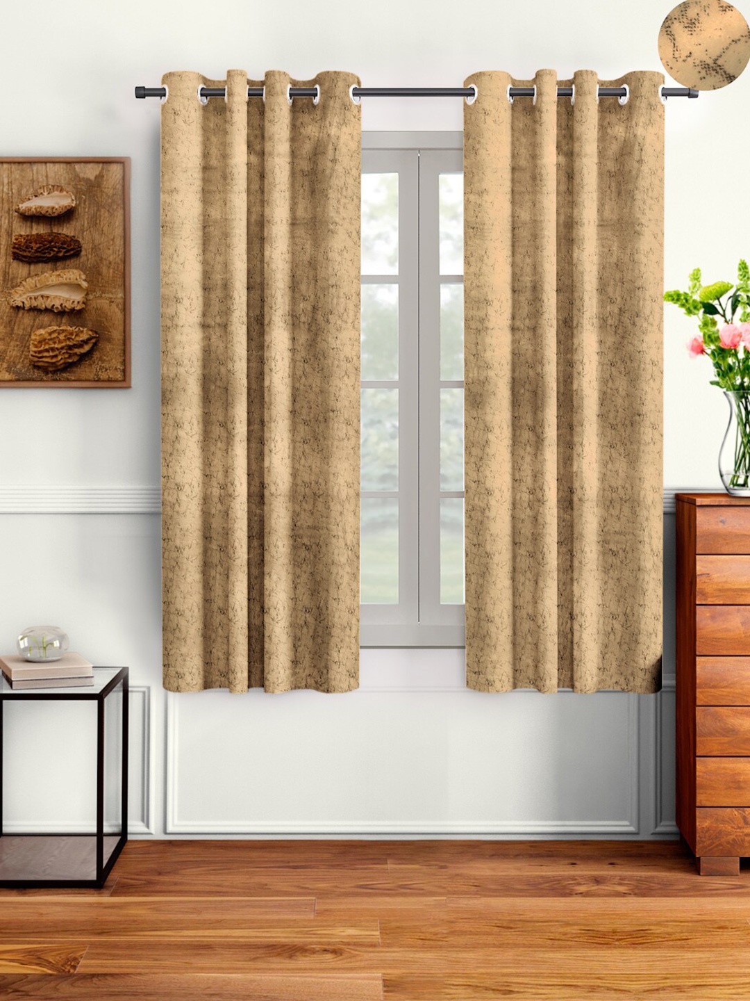 

Aura Mustard 2 Pieces Velvet Solid Blackout Window Curtain