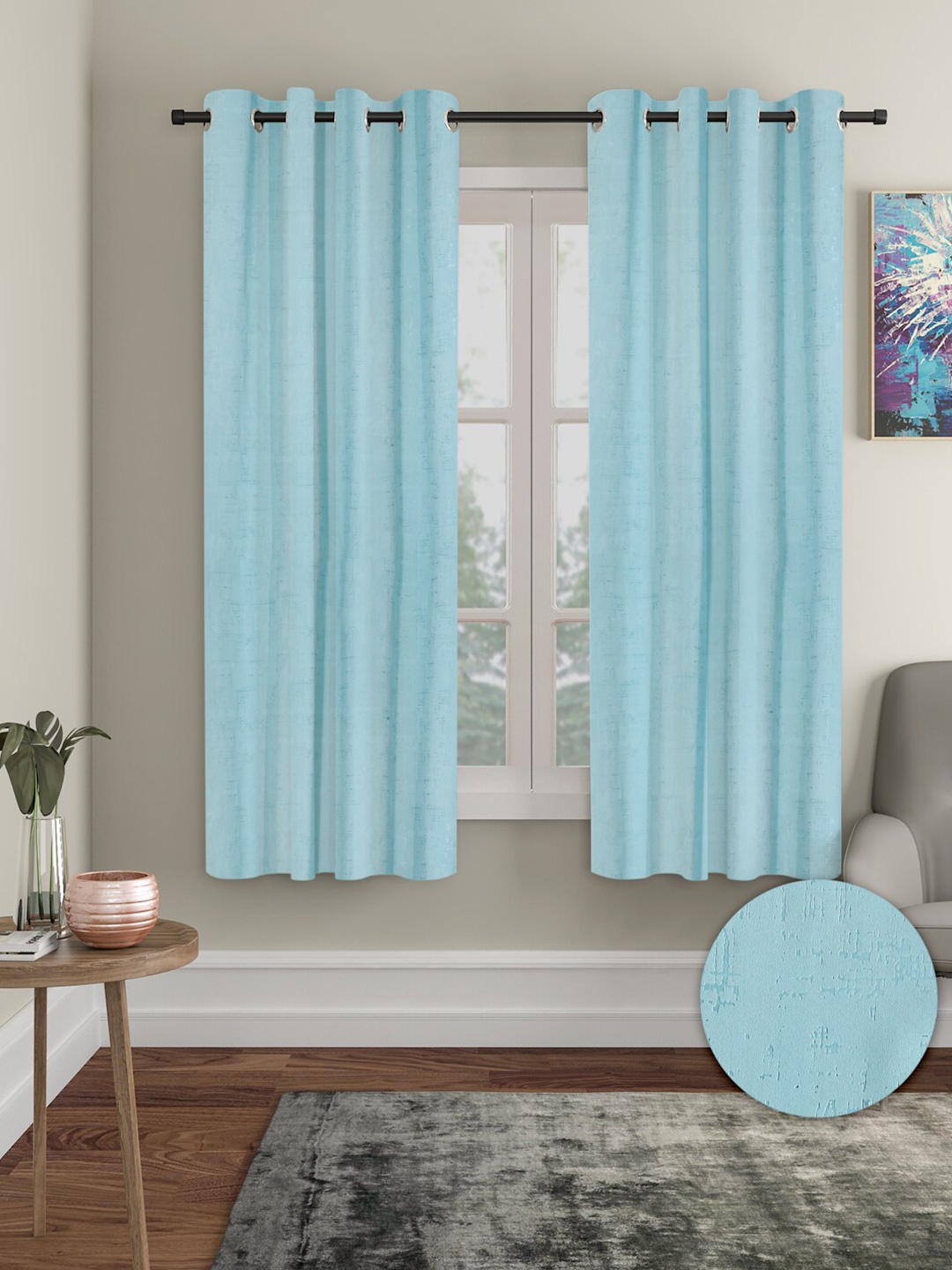 

Aura Blue 2 Pieces Black-Out Window Curtains