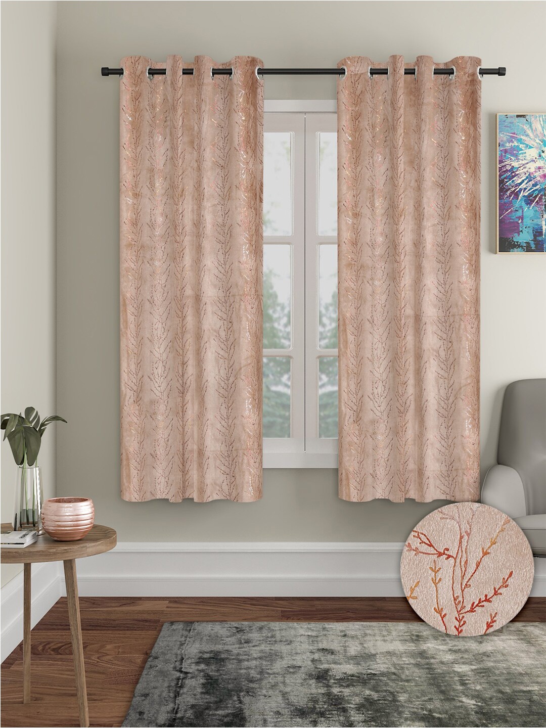 

Aura Beige 2 Pieces Velvet Blackout Window Curtains