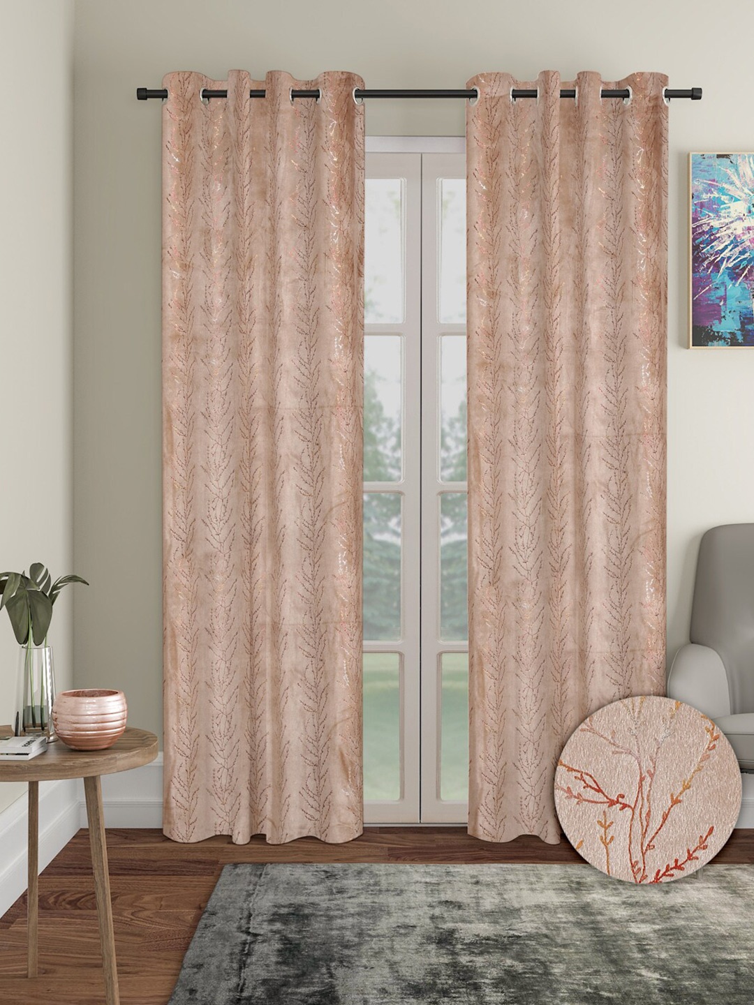 

Aura 2 Pcs Velvet out Door Curtain, Beige