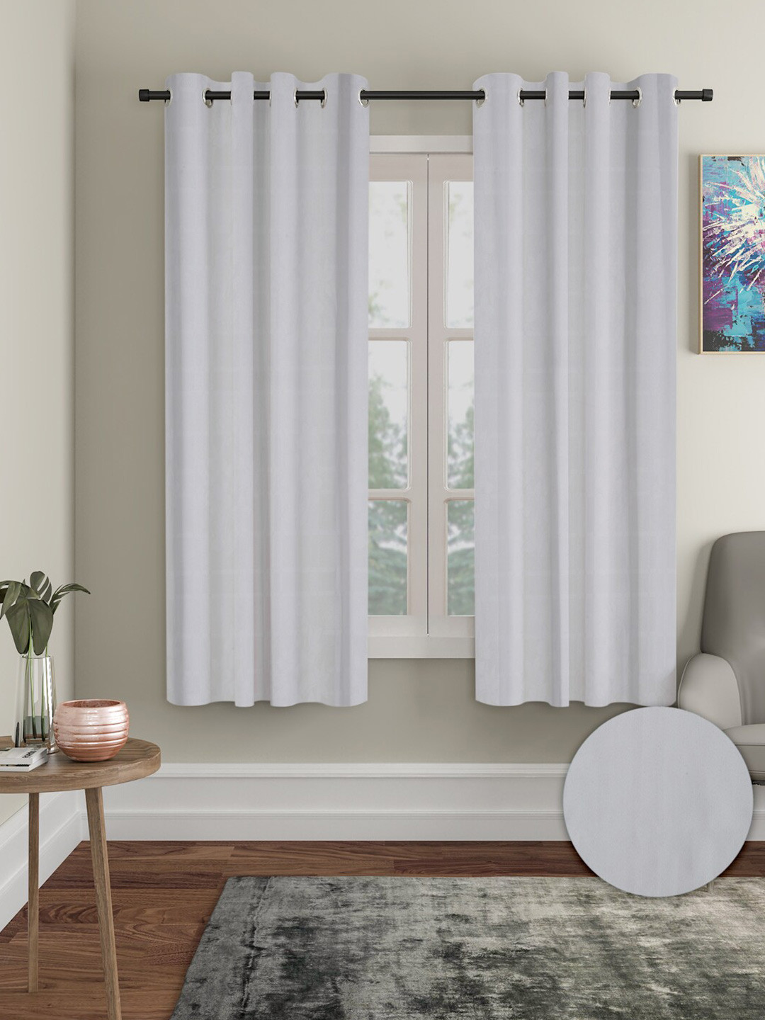 

Aura Grey 2 pieces Polyester Solid Blackout Window Curtain