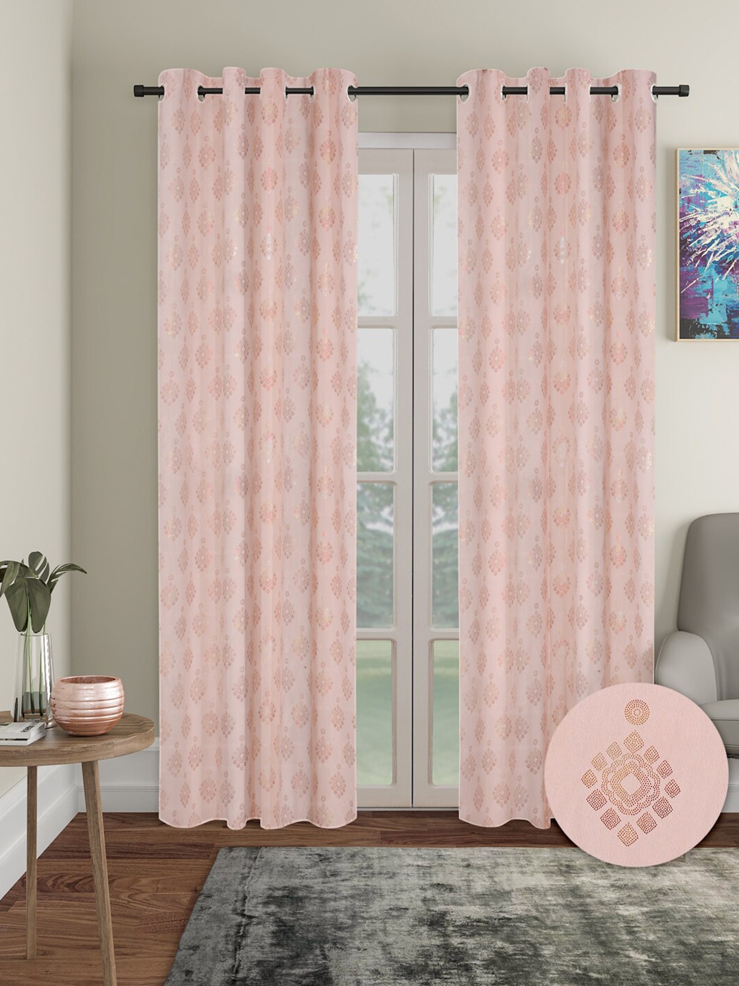 

Aura 2 Pcs Ethnic Motifs Room Darkening Door Curtain, Pink