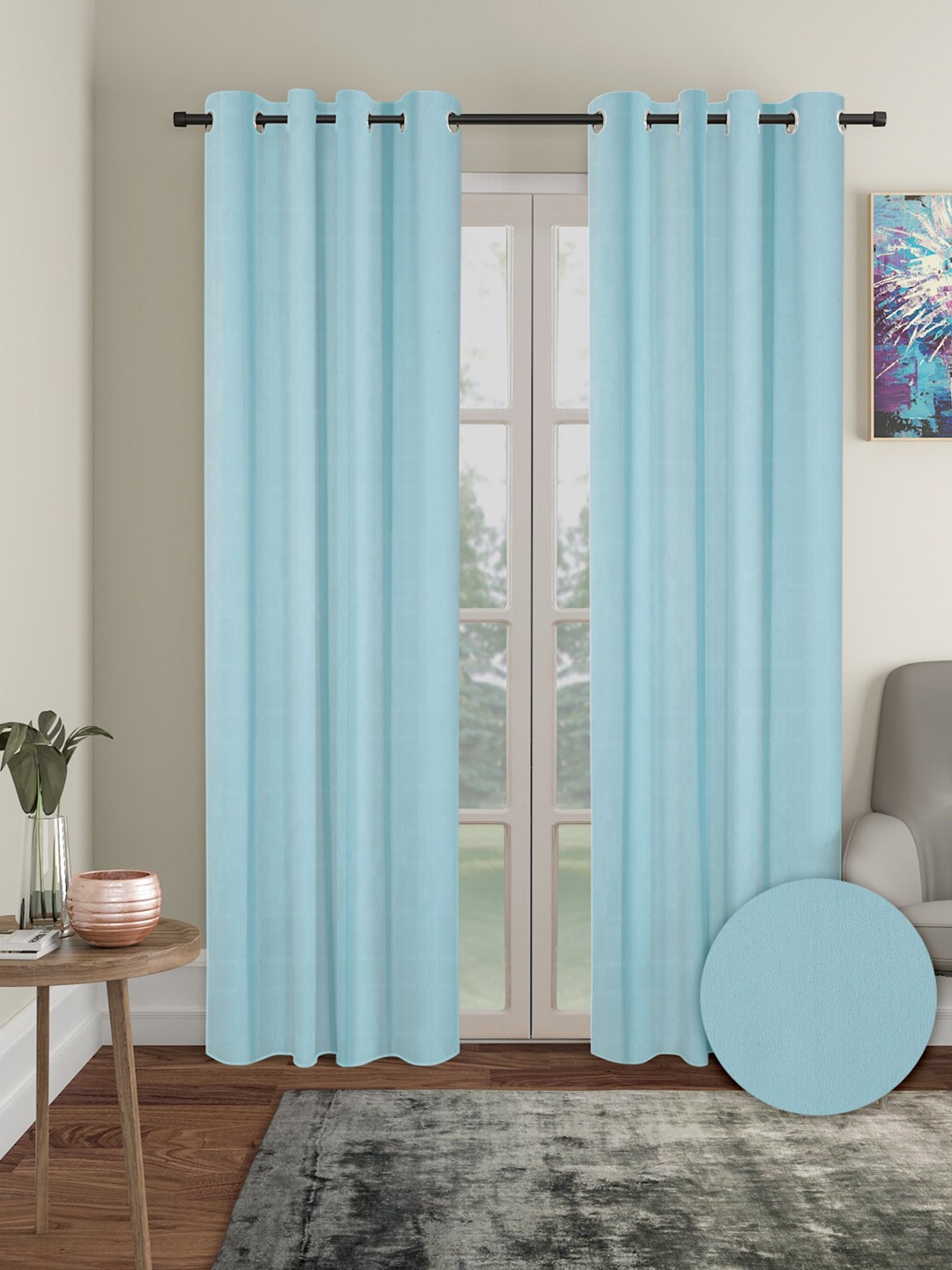 

Aura 2 Pieces out Long Door Curtains, Blue