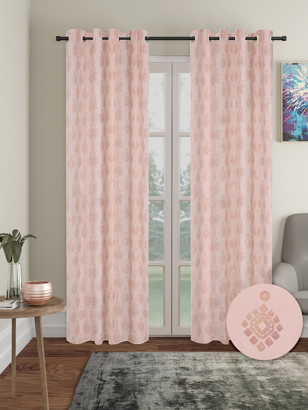 

Aura Pink 2 Pieces Ethnic Motifs Blackout Long Door Curtains