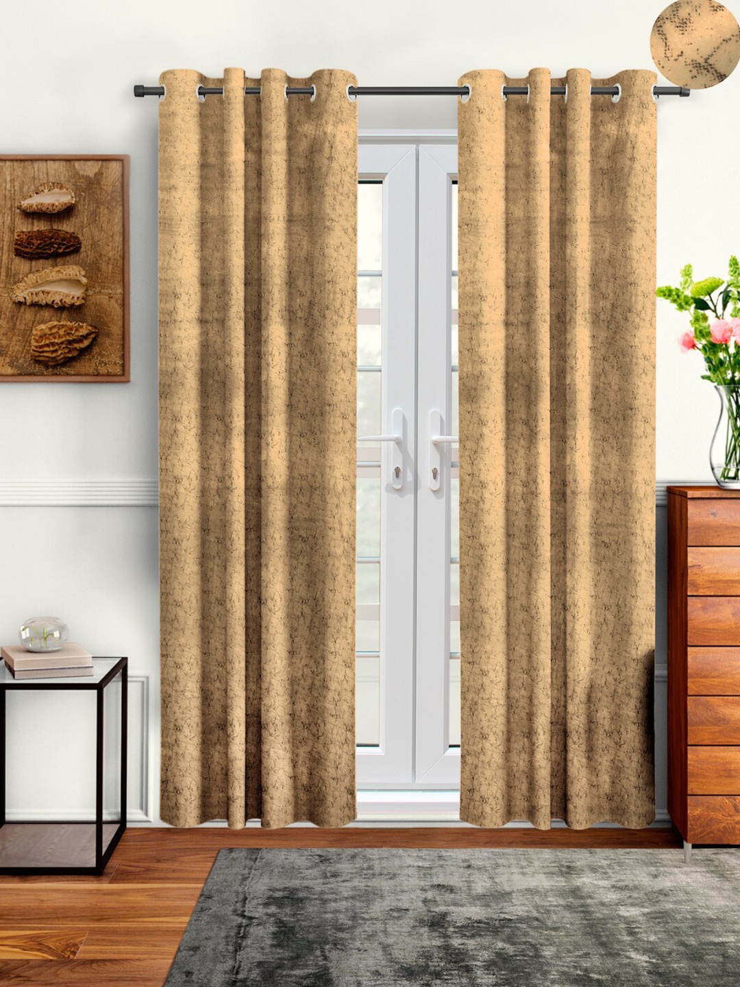 

Aura 2 Pieces Velvet out Long Door Curtains, Beige
