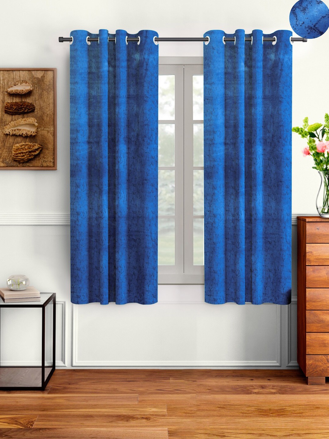 

Aura Navy Blue 2 Pieces Velvet Room Darkening Window Curtains