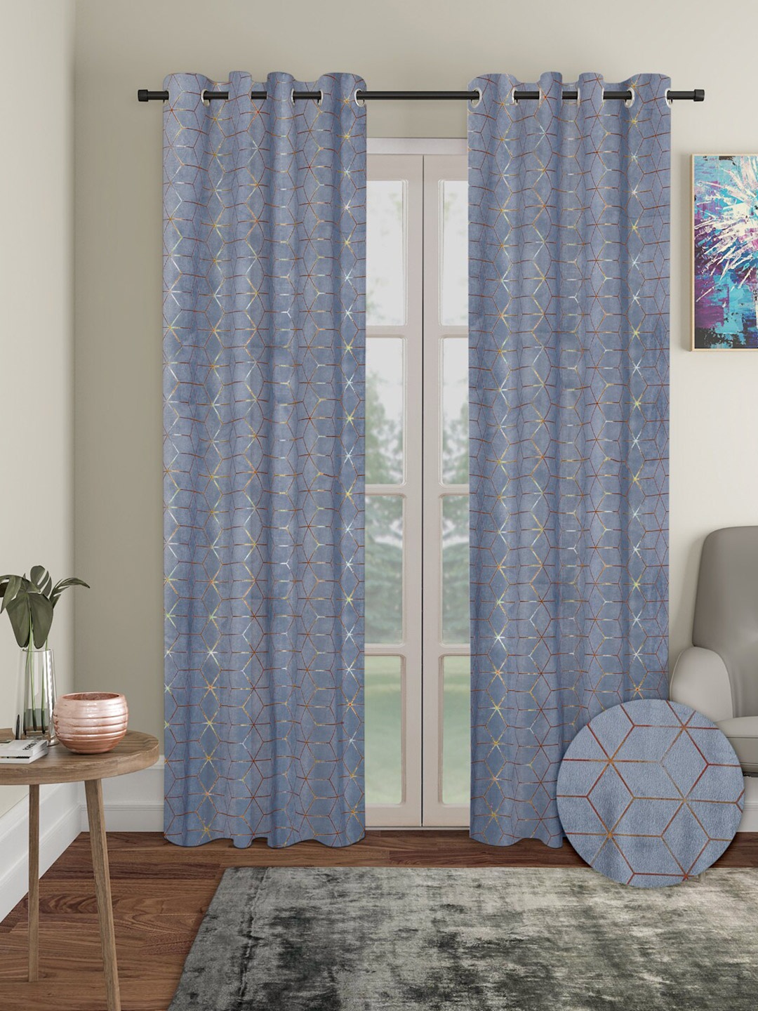 

Aura 2 Pieces Geometric Velvet out Door Curtains, Grey